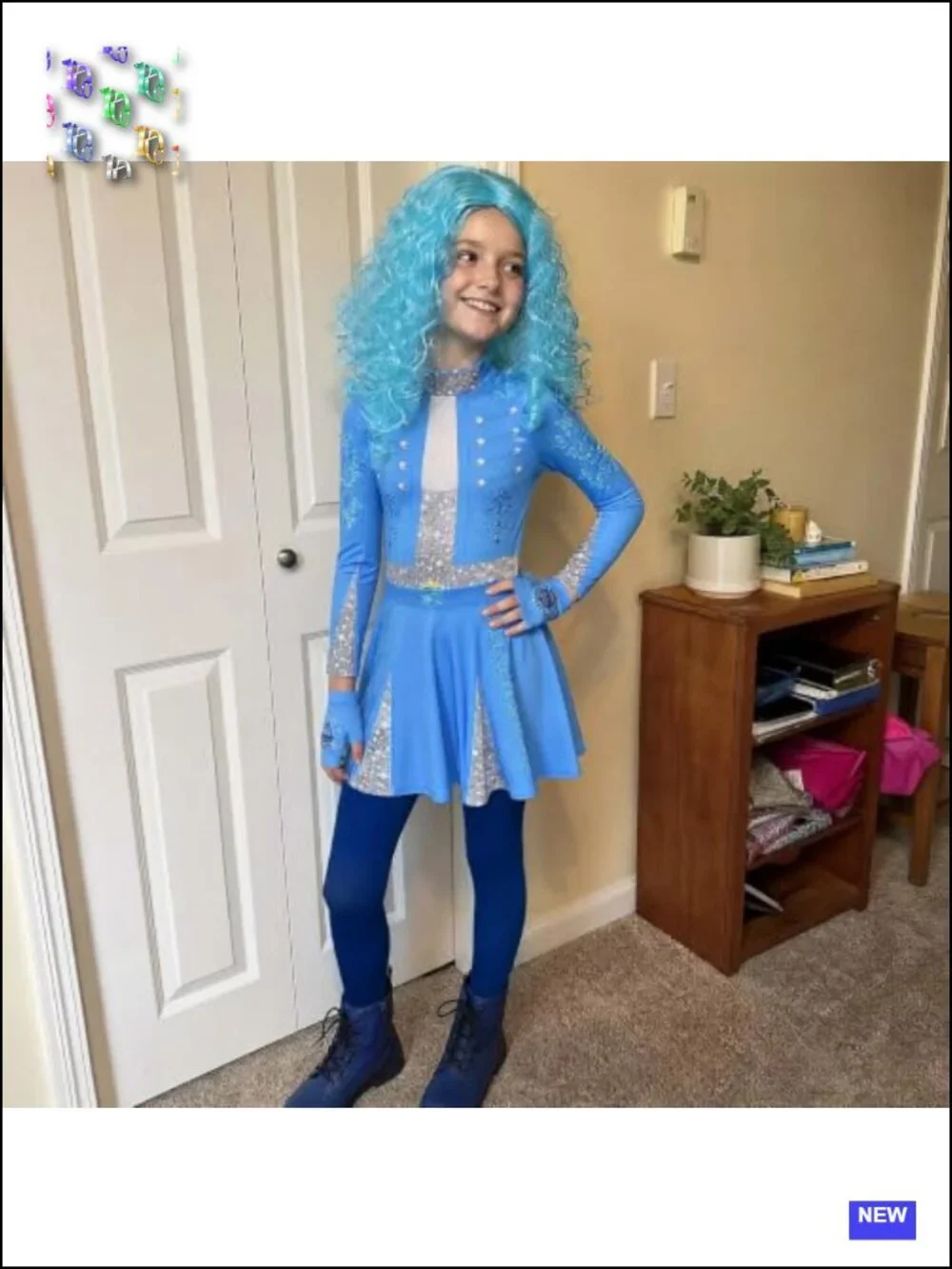 Girls Princess Cosplay Jumpsuit Costume Set with Gloves and Wig, Long Sleeve,